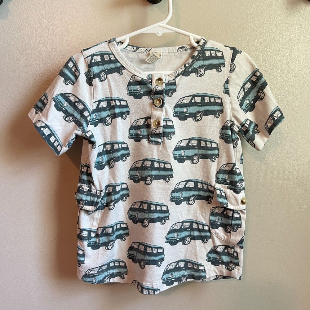 Kate Quinn 4T Henley Tee | Cream Teal VW Bus Van | SS Pockets Cotton